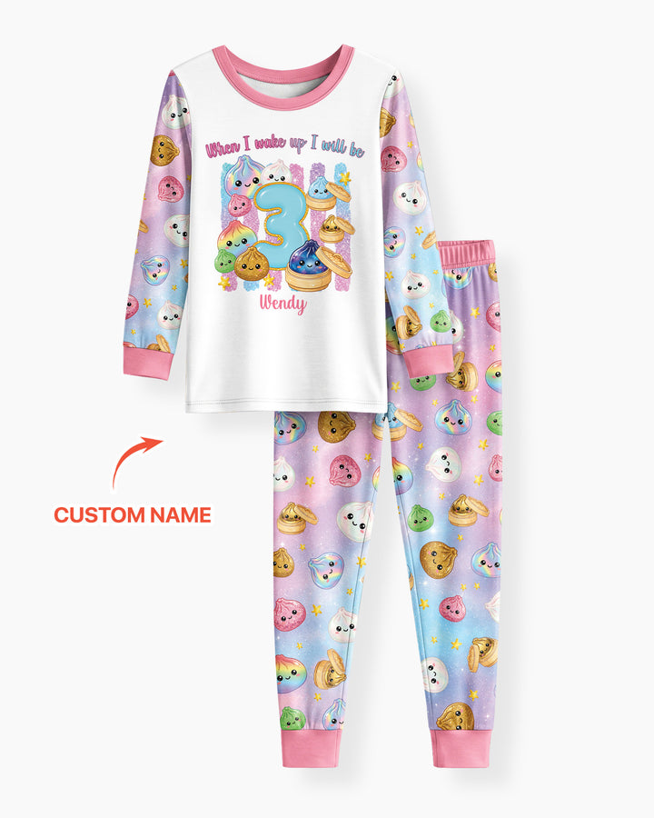 Personalized When I Wake Up I Will Be Birthday Dumplings Bamboo Two Piece Long Sleeve Pajama Set