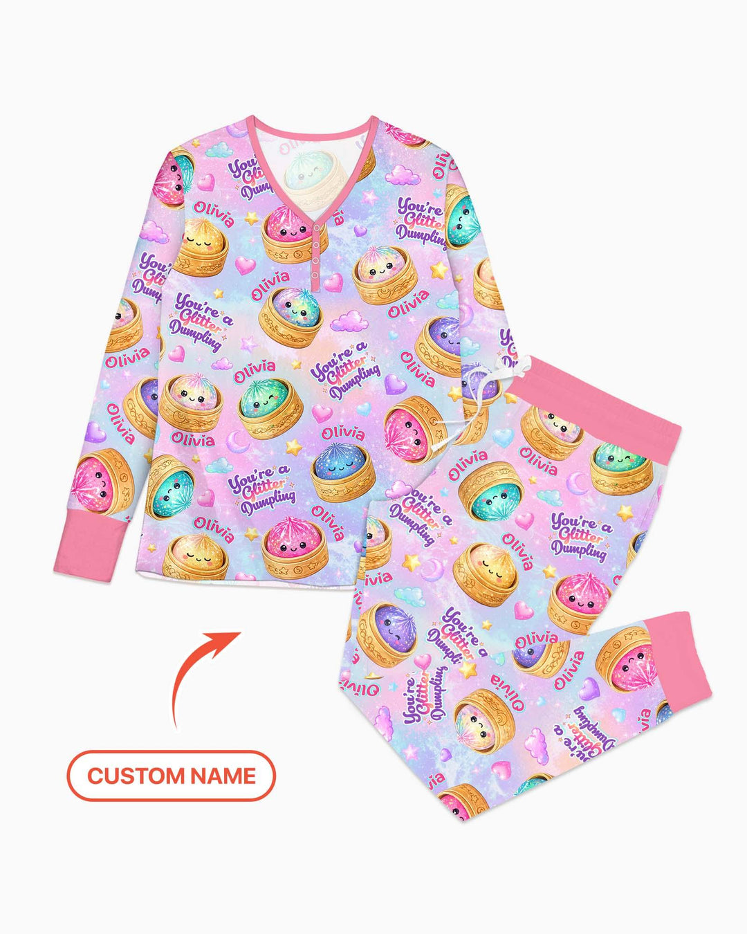 Custom Name You're A Glitter Dumpling Bamboo Women Pajama Set