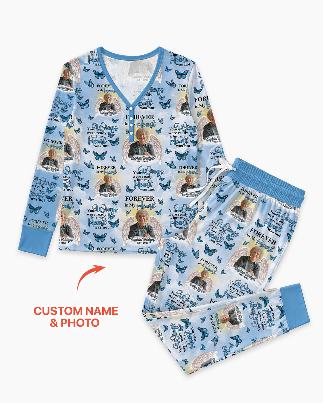 Custom Photo Forever In My Heart Family Matching Bamboo Women Pajama Set