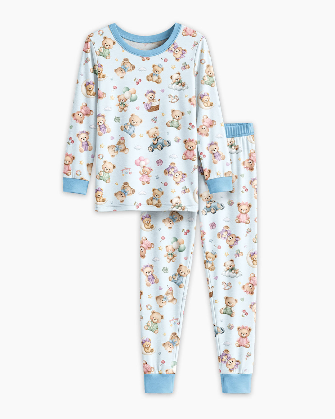Kawaii Teddy Bamboo Two Piece Long Sleeve Pajama Set
