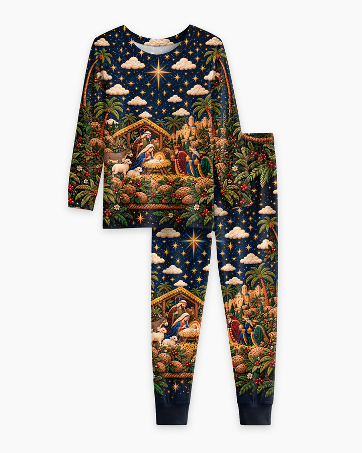 O Holy Night Family Matching Bamboo Two Piece Long Sleeve Pajama Set
