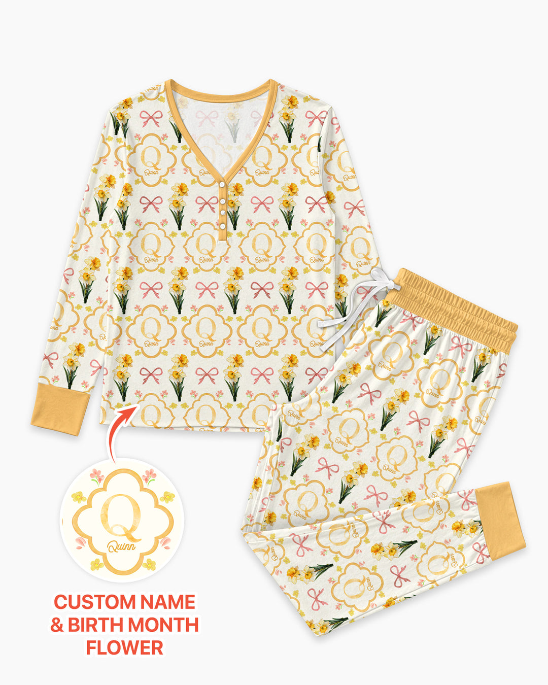 Personalized Birth Flower Mommy And Me Matching Bamboo Women Pajama Set