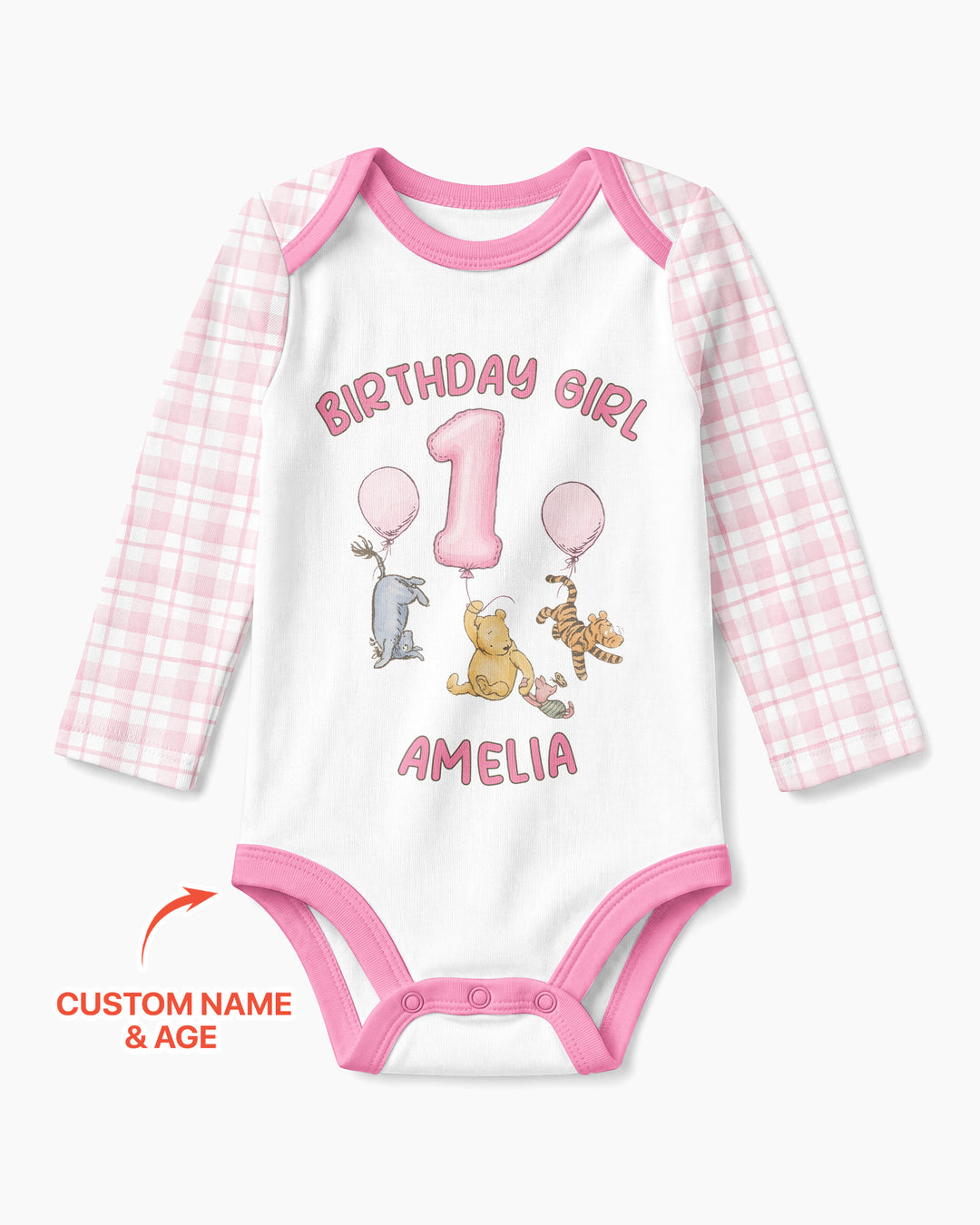 Little Bear Birthday Custom Name And Age Balloon Bamboo Bodysuit
