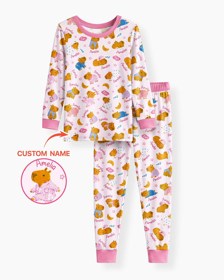 Cozy Capybara Dreams Bamboo Two Piece Long Sleeve Pajama Set