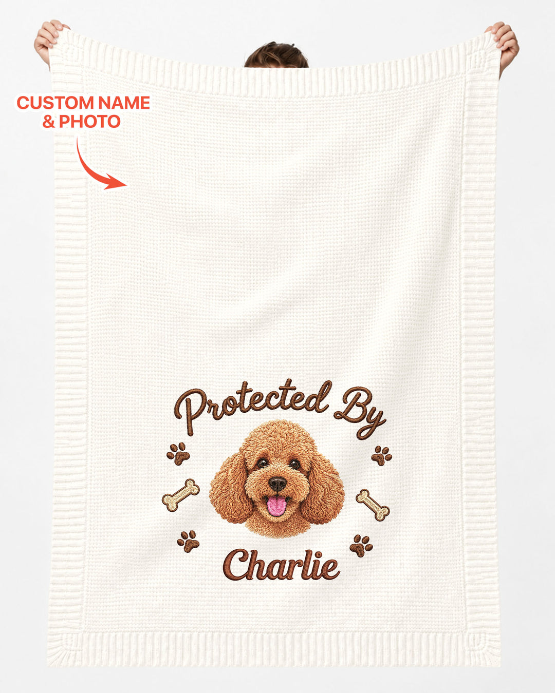 Protected By Dog Embroidered Baby Cotton Blanket
