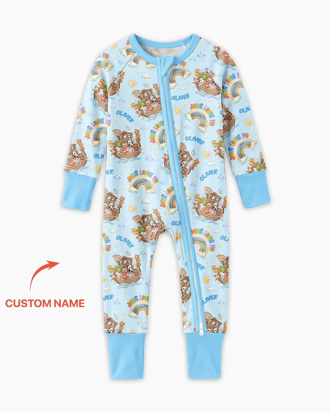 Custom Name Jesus Loves Me Noah's Ark Bamboo Convertible Zippy