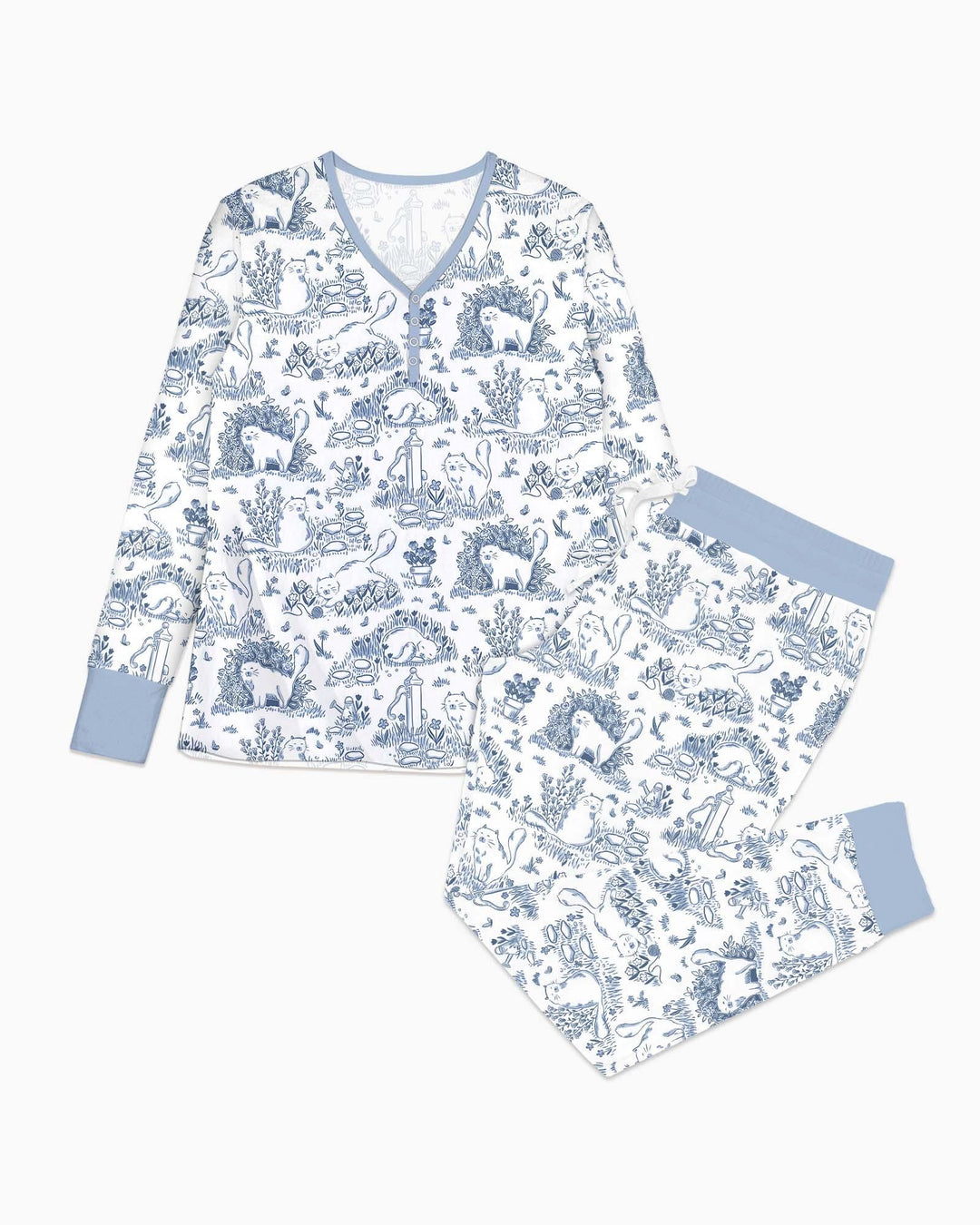 Toile Katzen Bambus Damen Schlafanzug Set