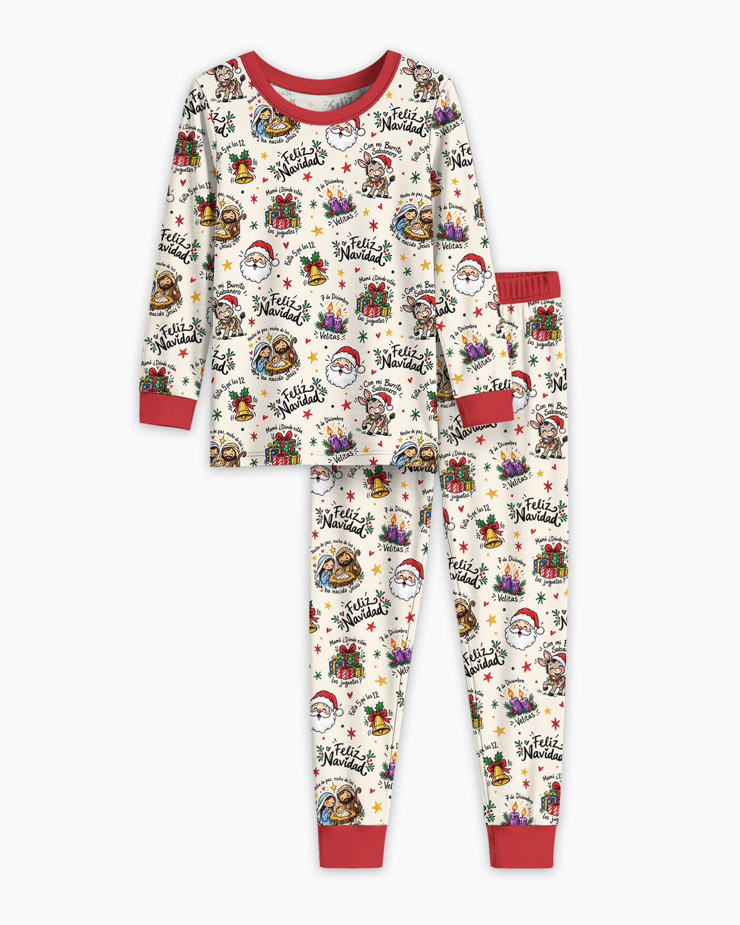 Whimsical Feliz Navidad Christmas Bamboo Two Piece Long Sleeve Pajama Set