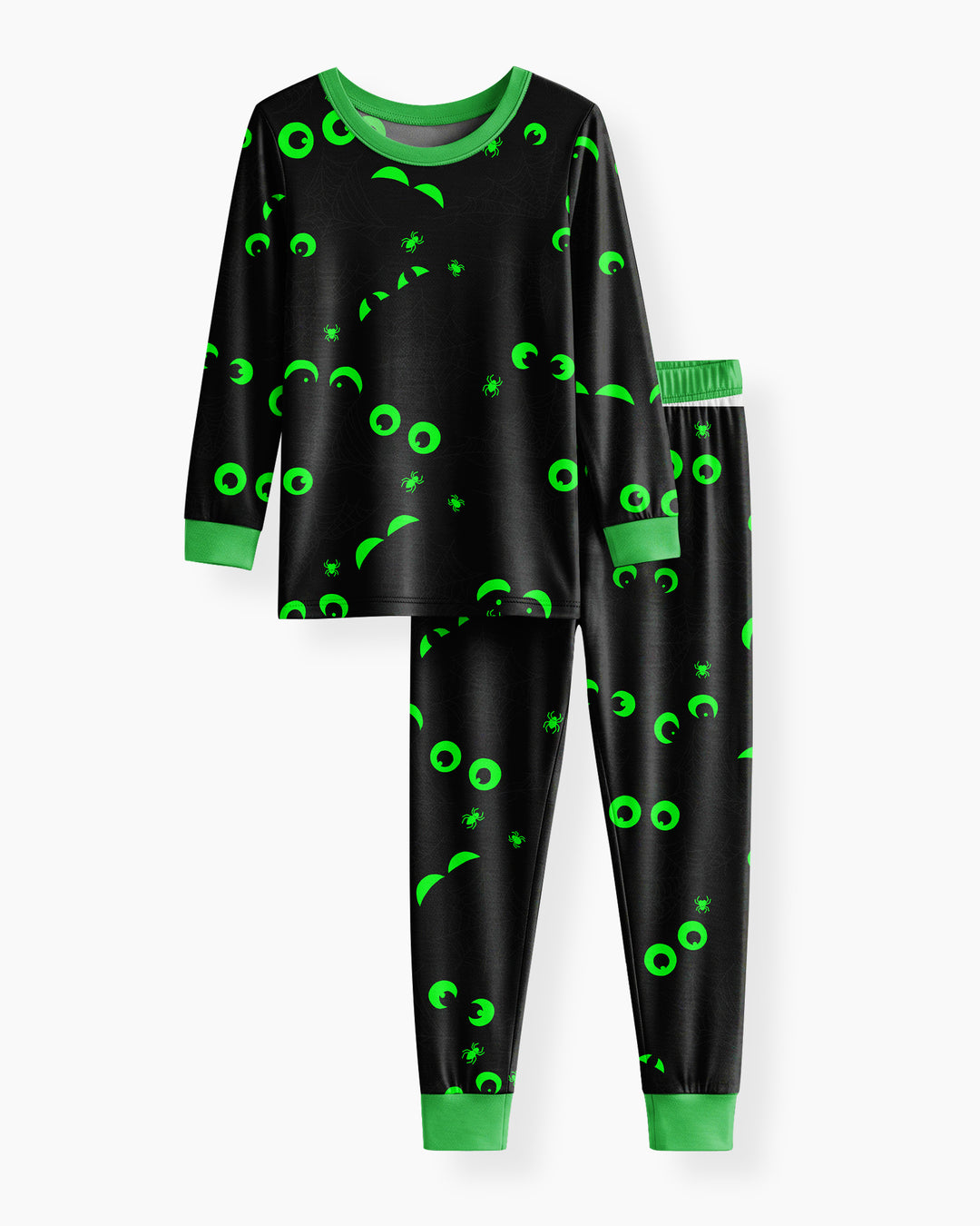 Glow In The Dark Creepy Spiderweb Bamboo Two Piece Long Sleeve Pajama Set