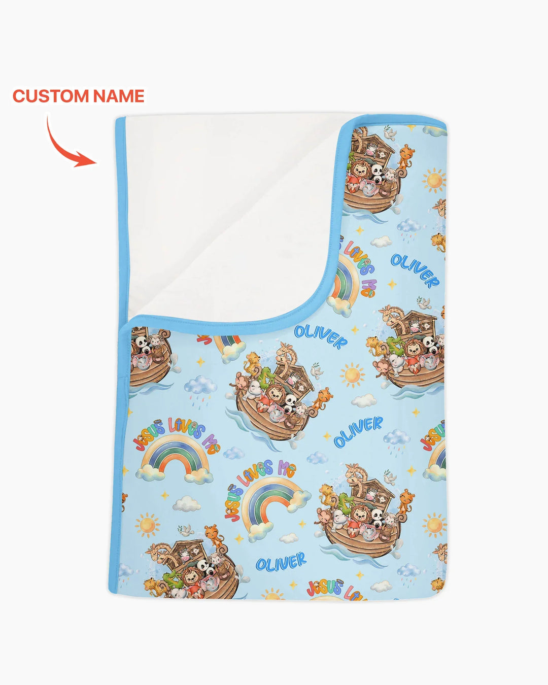 Custom Name Jesus Loves Me Noah's Ark Bamboo Blanket