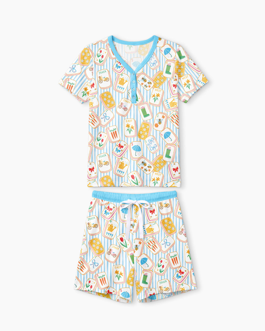 Mahjong Club Mommy & Me Matching Bamboo Women Short Sleeve Short Pajama Set