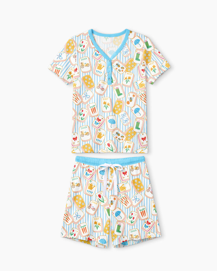 Mahjong Club Mommy & Me Matching Bamboo Women Short Sleeve Short Pajama Set