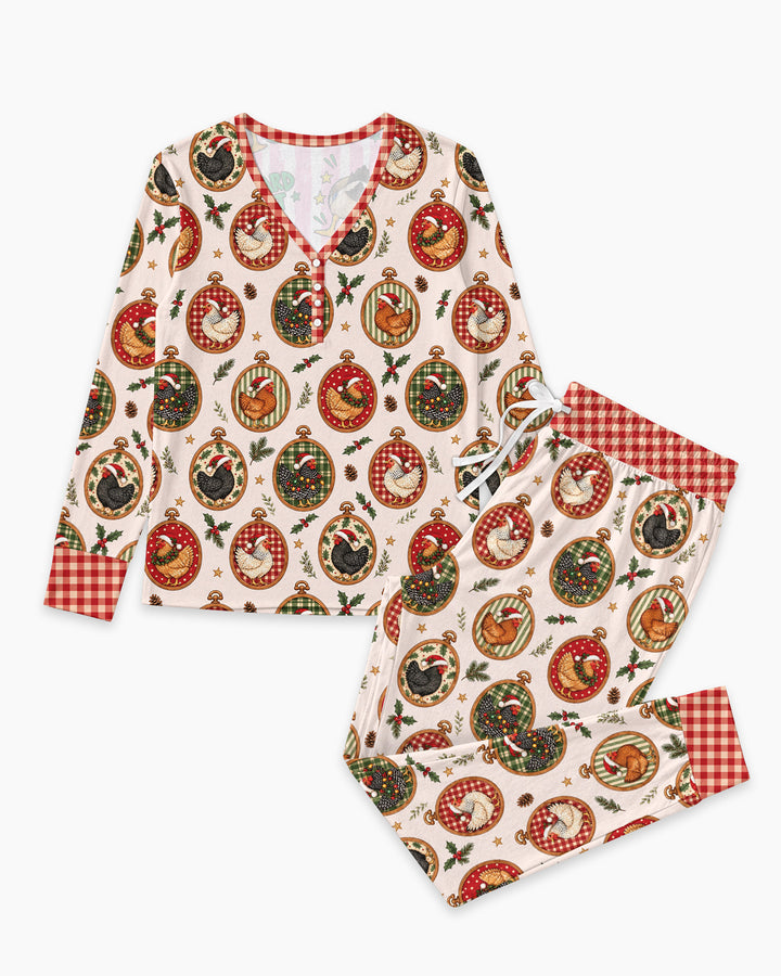 Chicken Merry Clucking Christmas Bamboo Women Pajama Set