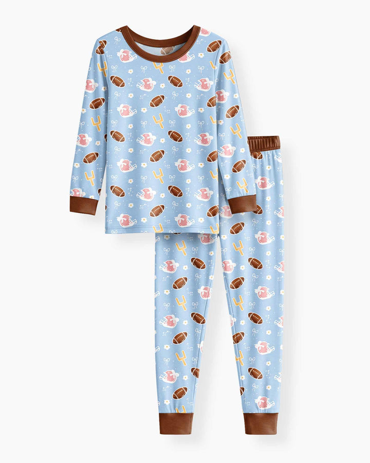Coquette Football Blue Bamboo Two Piece Long Sleeve Pajama Set