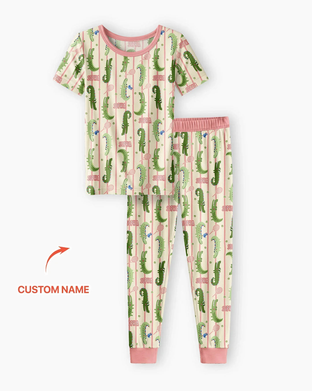 Custom Name Tennis Crocodiles Bamboo Two Piece Short Sleeve Pajama Set