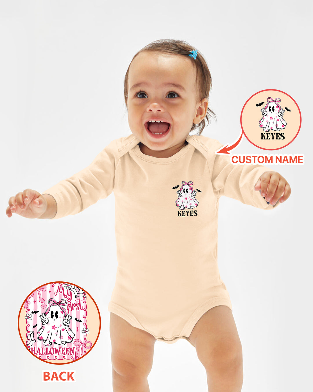 Personalized My First Halloween Pink Coquette Ghost Girl Bamboo Bodysuit