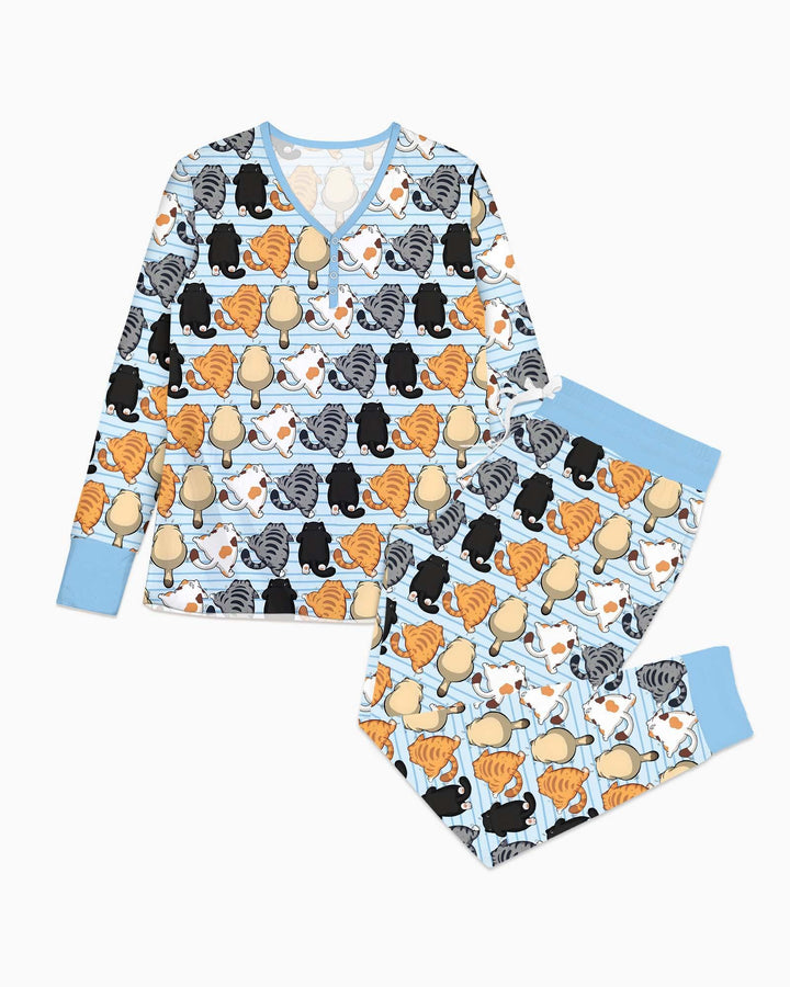 Lustige Katzenhintern-Club-Familien-Pyjama-Set aus Bambus für Damen