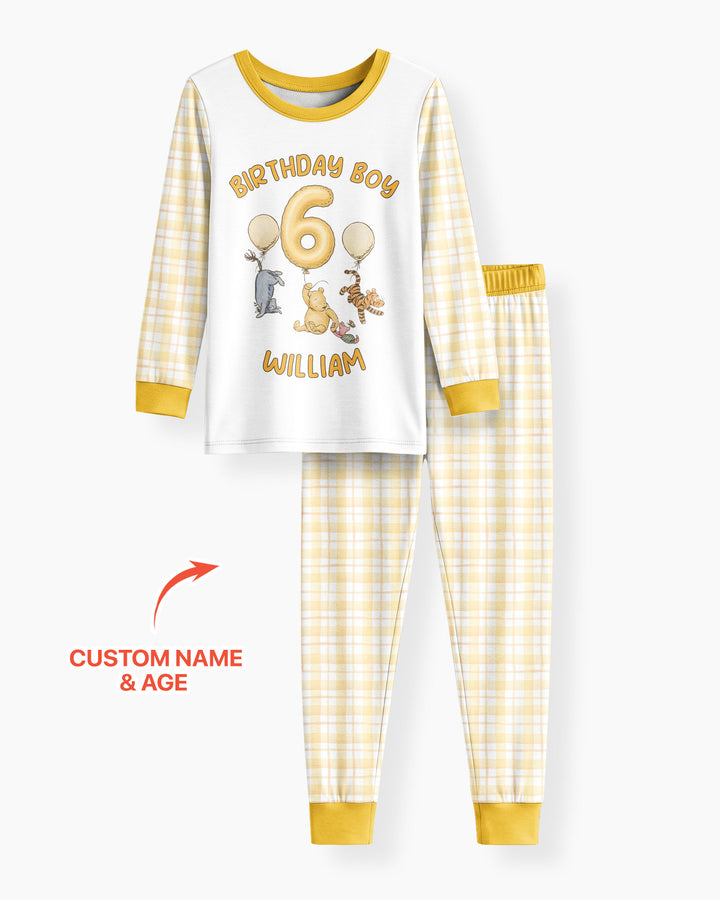 Little Bear Birthday Custom Name And Age Balloon Bamboo Two Piece Long Sleeve Pajama Set