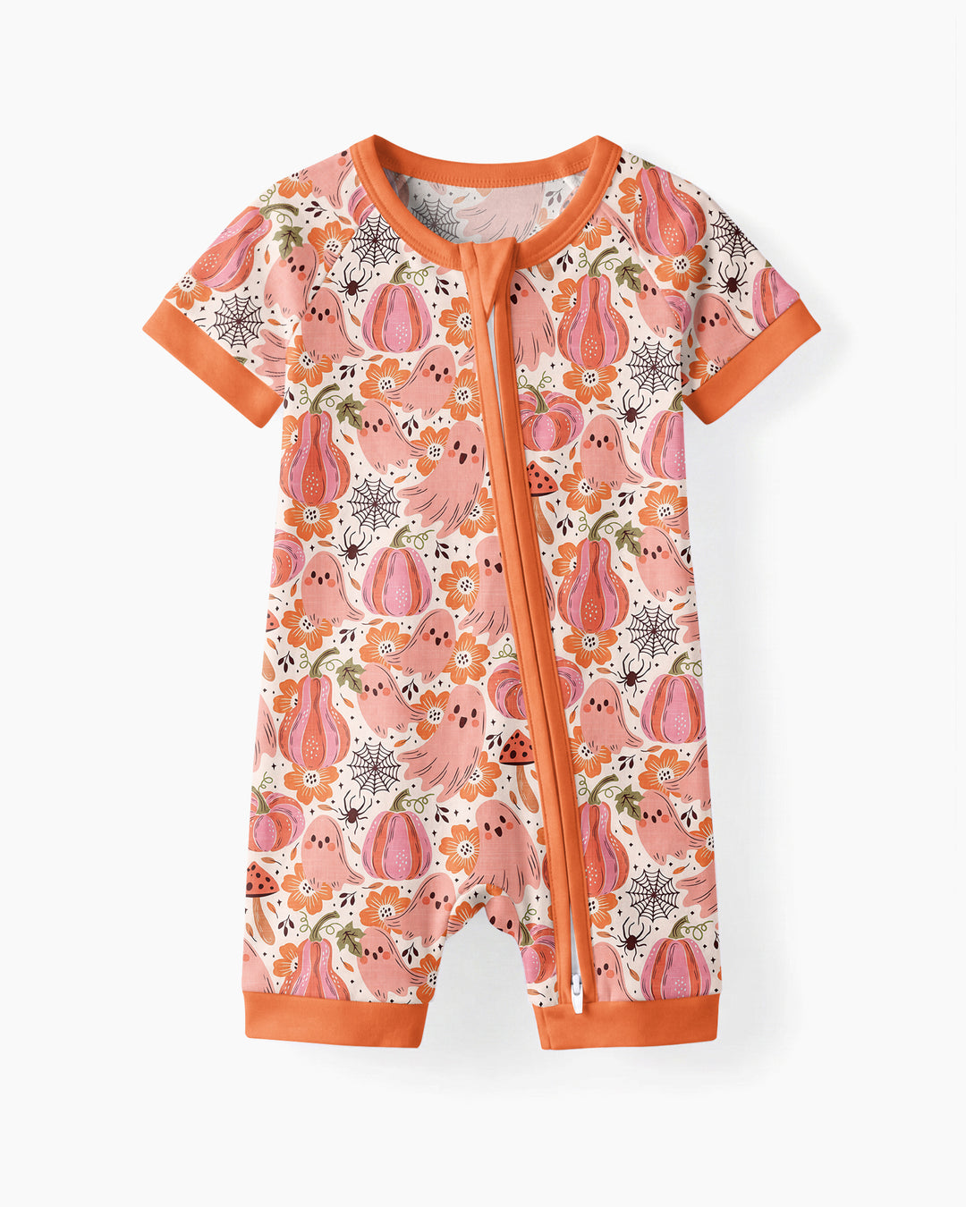 Pink Ghost Pumpkin Fall Floral Halloween Bamboo Shorty Zippy