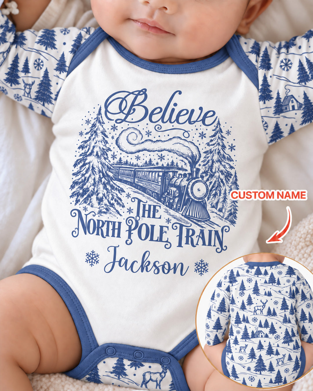 Custom Name North Pole Train Bamboo Bodysuit