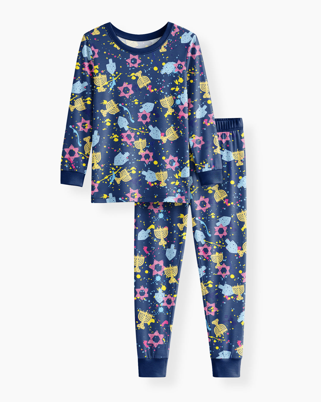 Hanukkah Family Splatter Paint  Bamboo Two Piece Long Sleeve Pajama Set