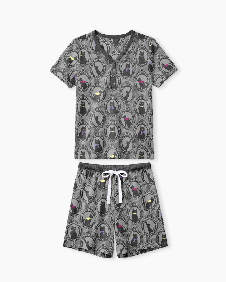 Midnight Cat Parade Bamboo Women Short Sleeve Short Pajama Set