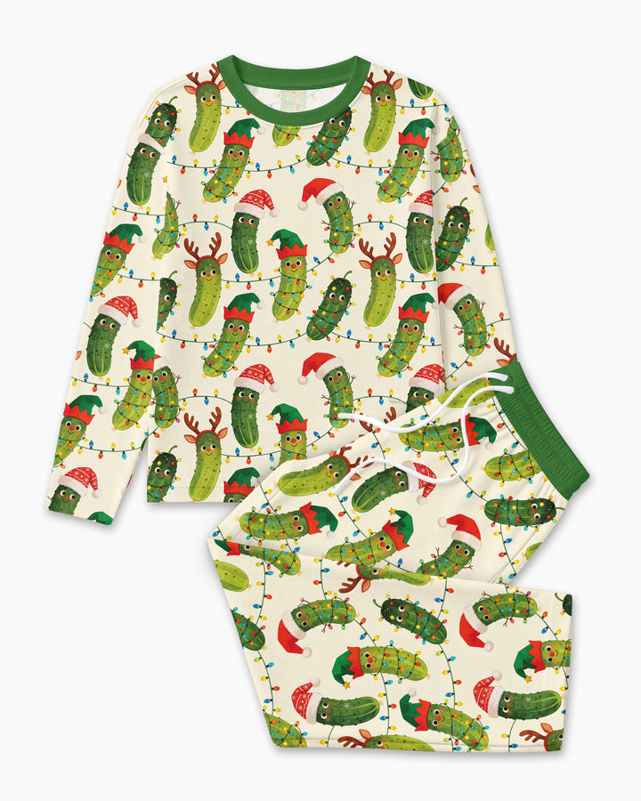 Cheerful Christmas Pickle Bamboo Men's Pajama Set