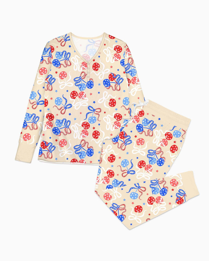 Kirsch-Amerika 4. Juli Bambus Pyjama-Set für Damen