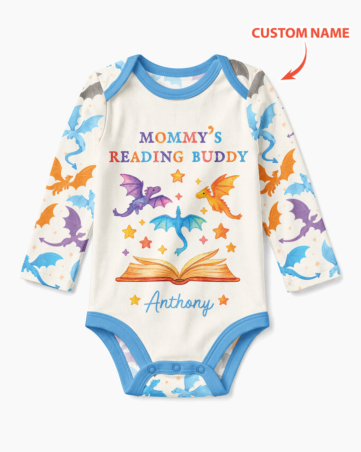 Custom Name Dragon Reading Buddy Bamboo Bodysuit