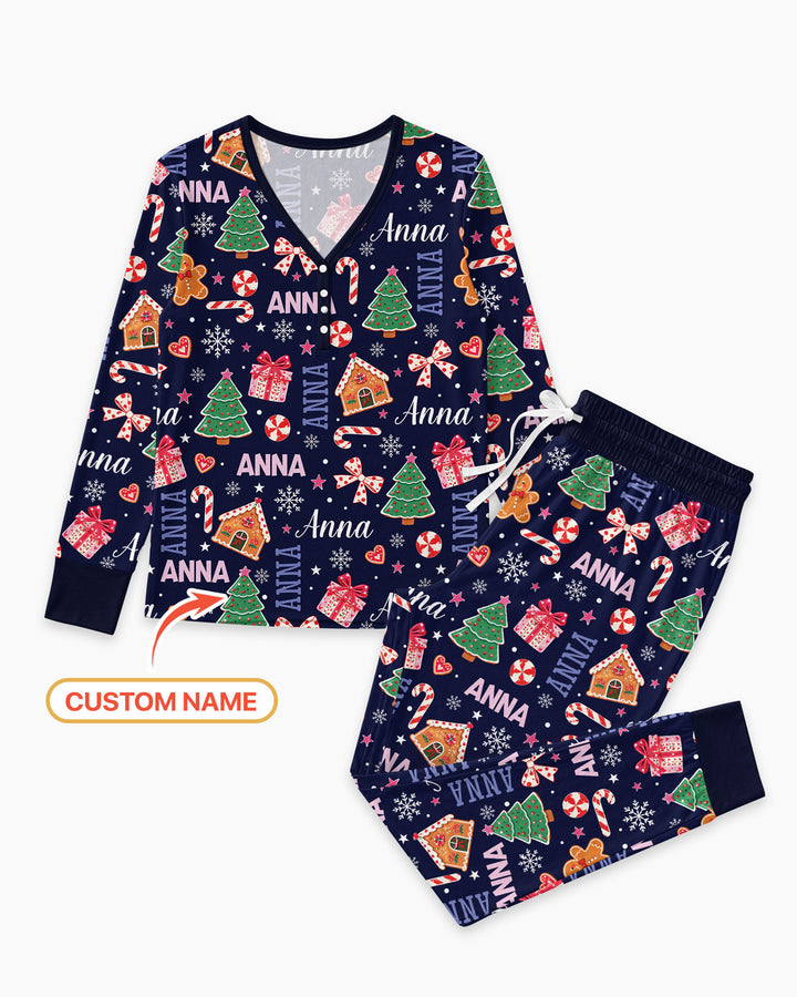 Custom Name Christmas Crew Family Matching Bamboo Women Pajama Set