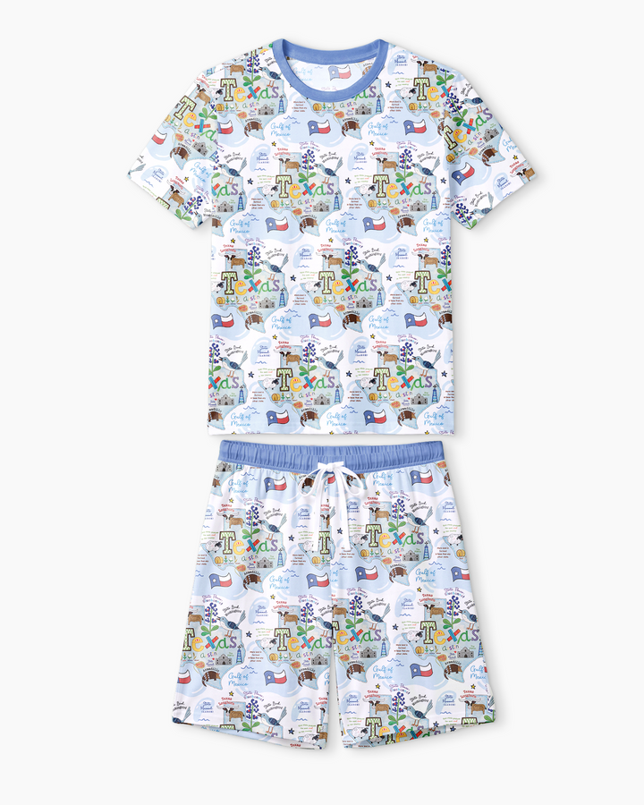 Texas Map Family Matching Bamboo Men Short Sleeve Short Pajama Set