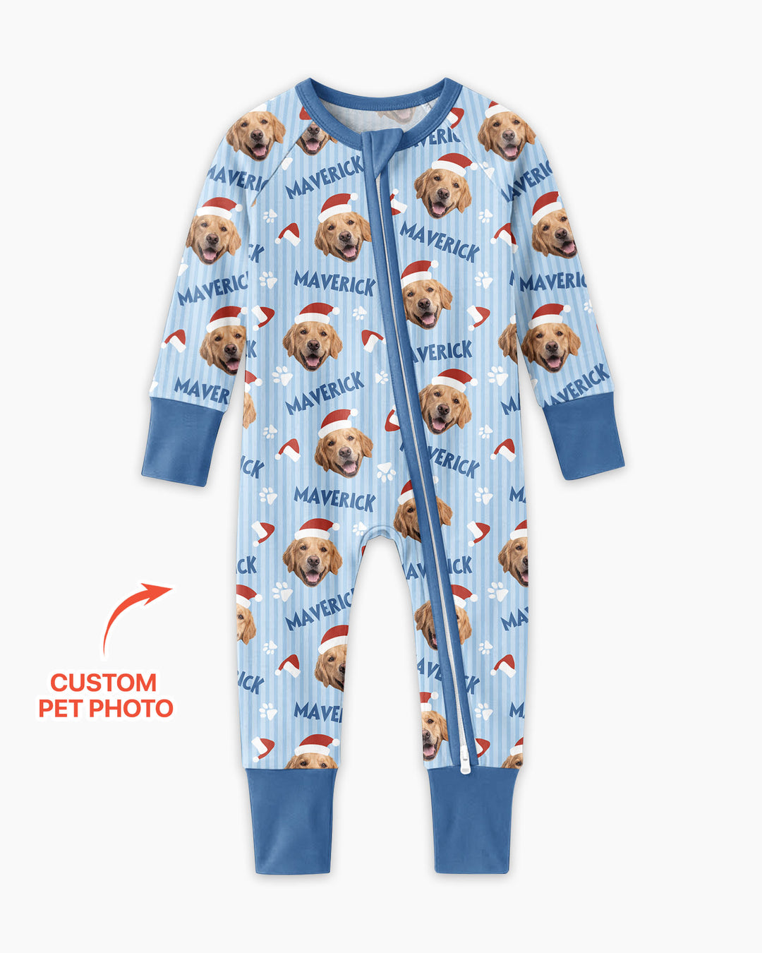 Custom Pet Photo Christmas Paws Stripe Bamboo Convertible Zippy