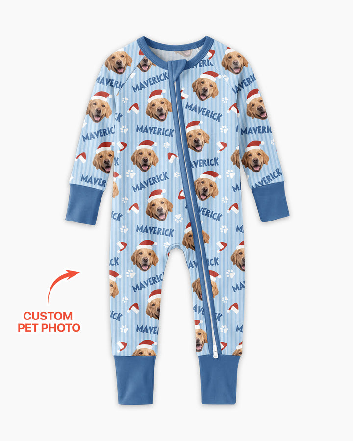 Custom Pet Photo Christmas Paws Stripe Bamboo Convertible Zippy