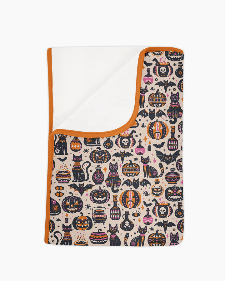 Whimsical Tribal Retro Halloween Black Cats Pumpkins Bamboo Blanket