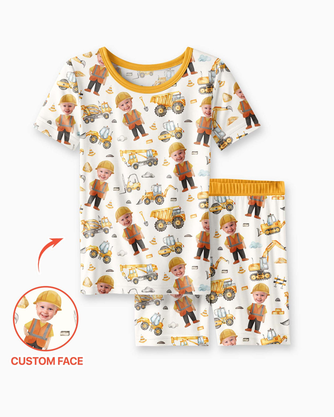 Custom Photo Little Builder Bamboo Two Piece Short Sleeve Shorts Pajama Set