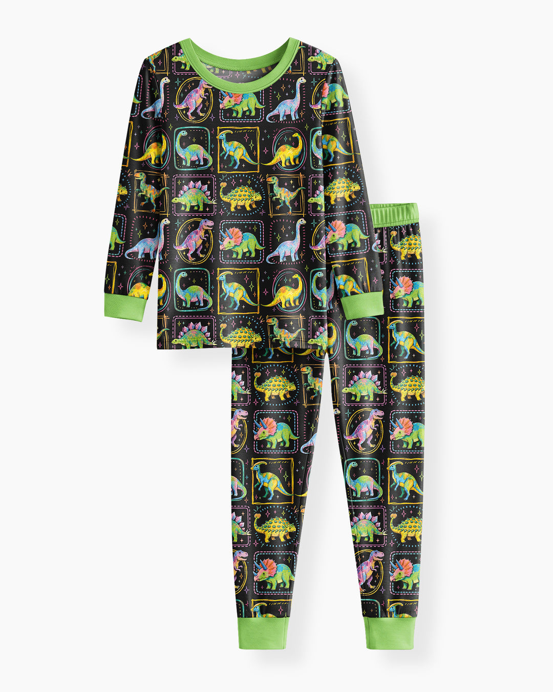 Whimsical Dinosaurs Bamboo Two Piece Long Sleeve Pajama Set