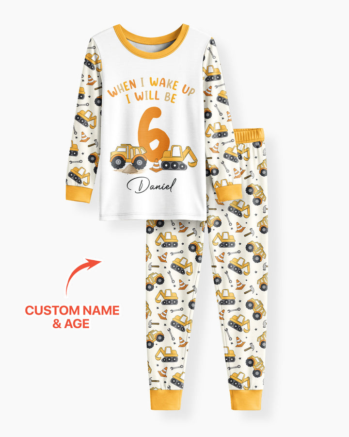 Construction Truck When I Wake Up I Will Be Birthday Bamboo Two Piece Long Sleeve Pajama Set