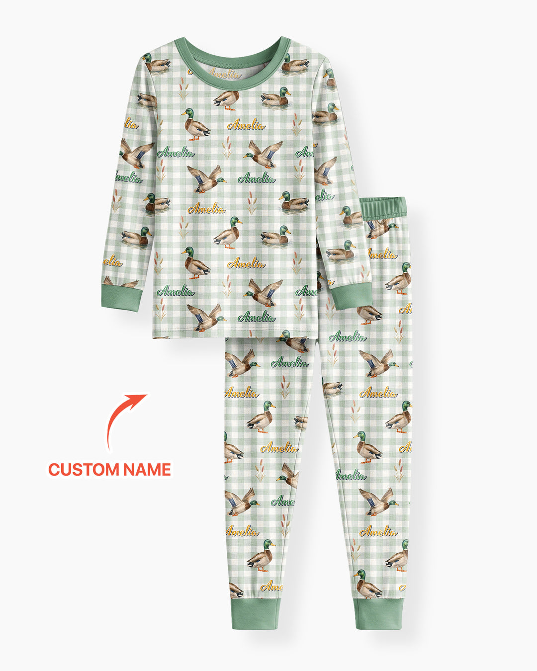 Mallard Duck Custom Name Bamboo Two Piece Long Sleeve Pajama Set