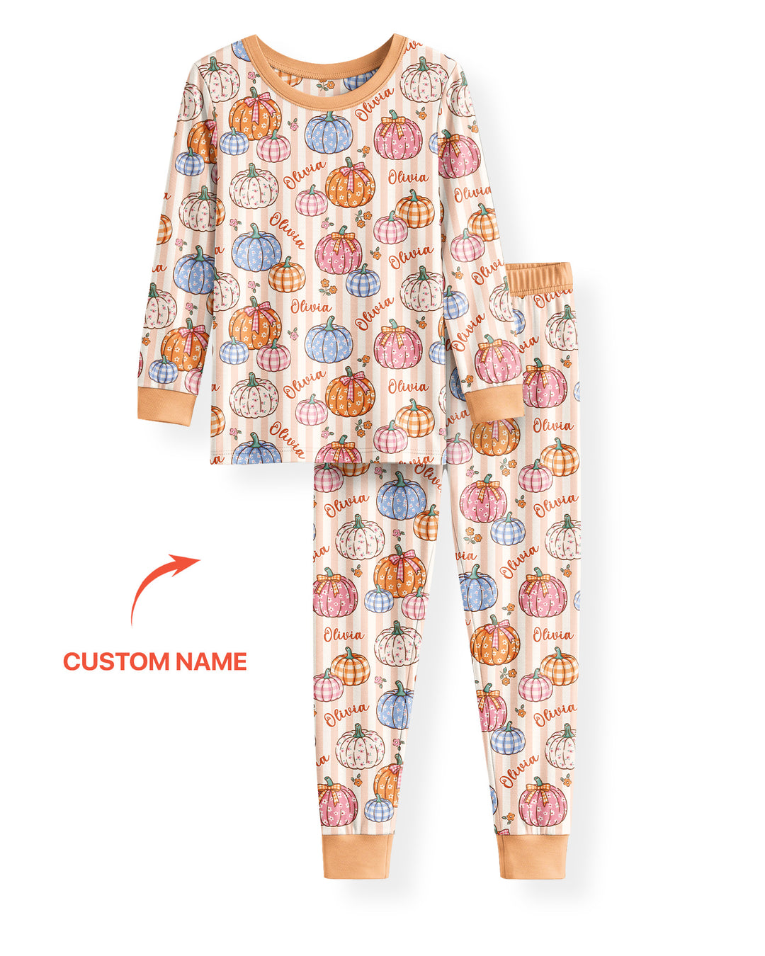 Custom Name Pumpkin Patch Bamboo Two Piece Long Sleeve Pajama Set