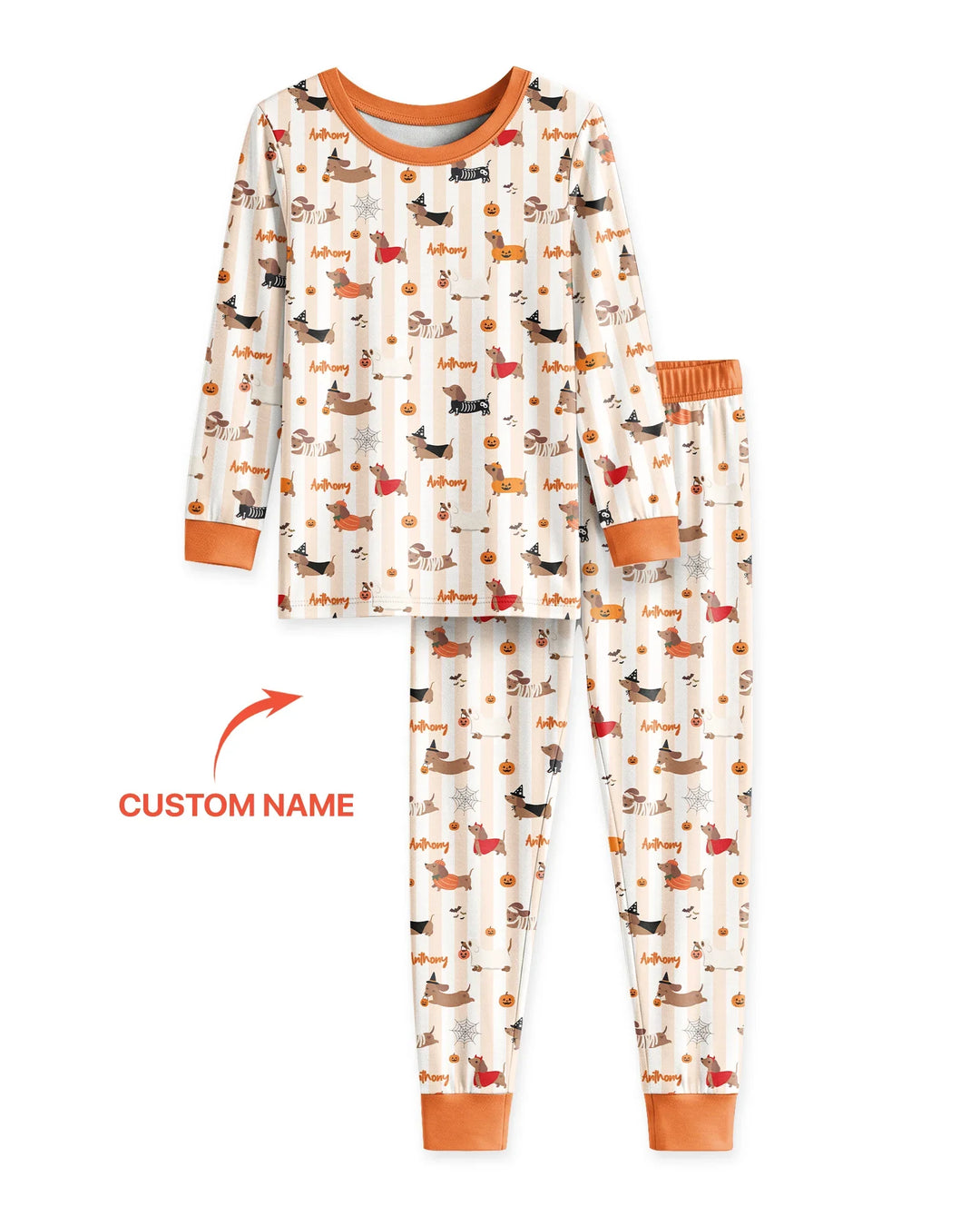 Custom Name Boo Crew Halloween Dachshund  Bamboo Two Piece Long Sleeve Pajama Set