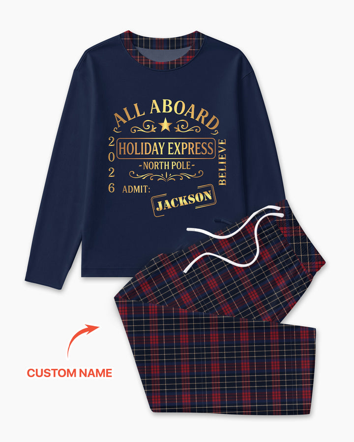 Custom Name North Pole Plaid Bamboo Men's Pajama Set