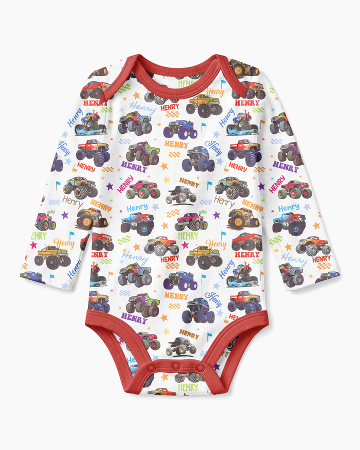 Monster Truck Custom Name Bamboo Bodysuit