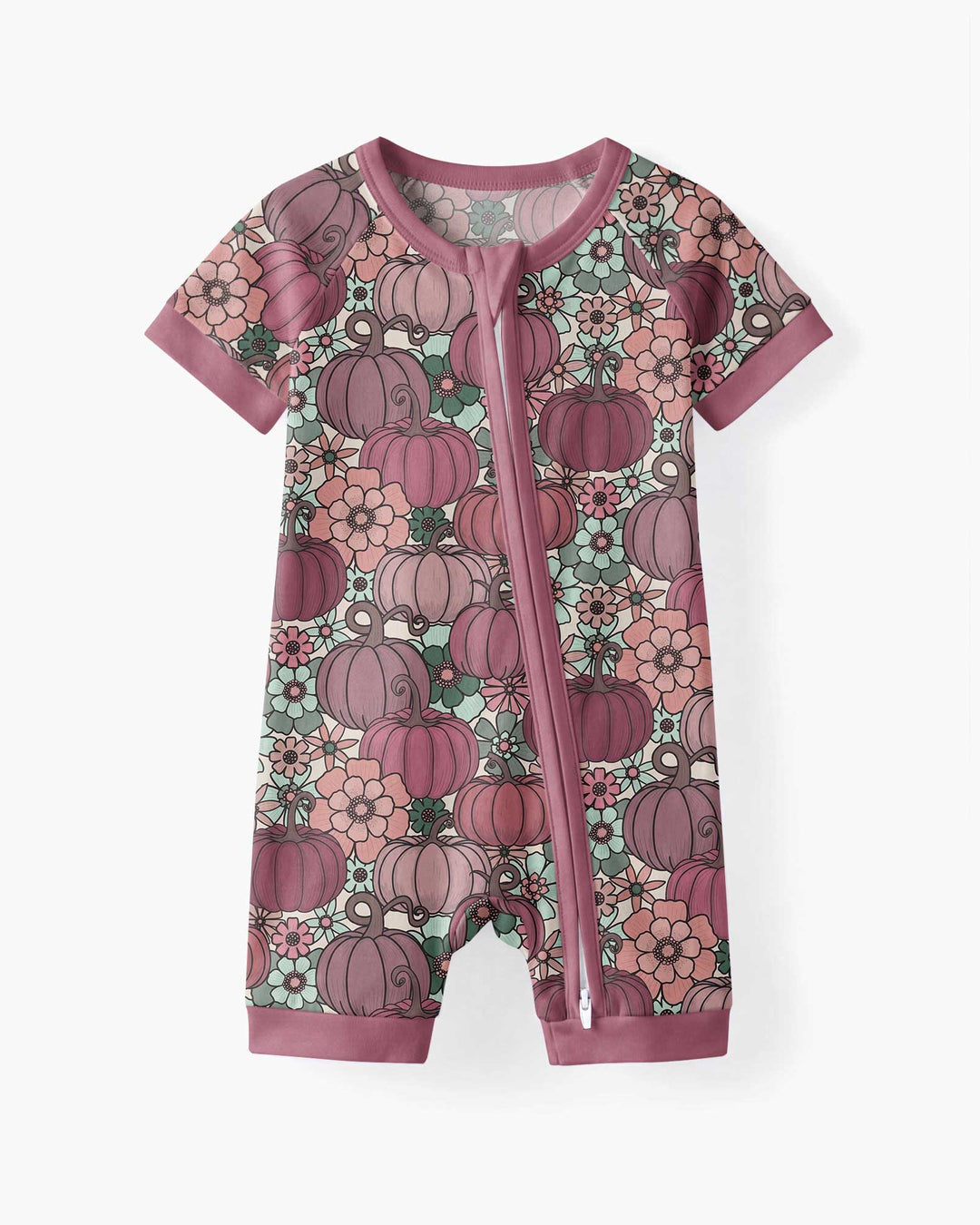 Retro Floral Pumpkin Patch Bamboo Shorty Zippy