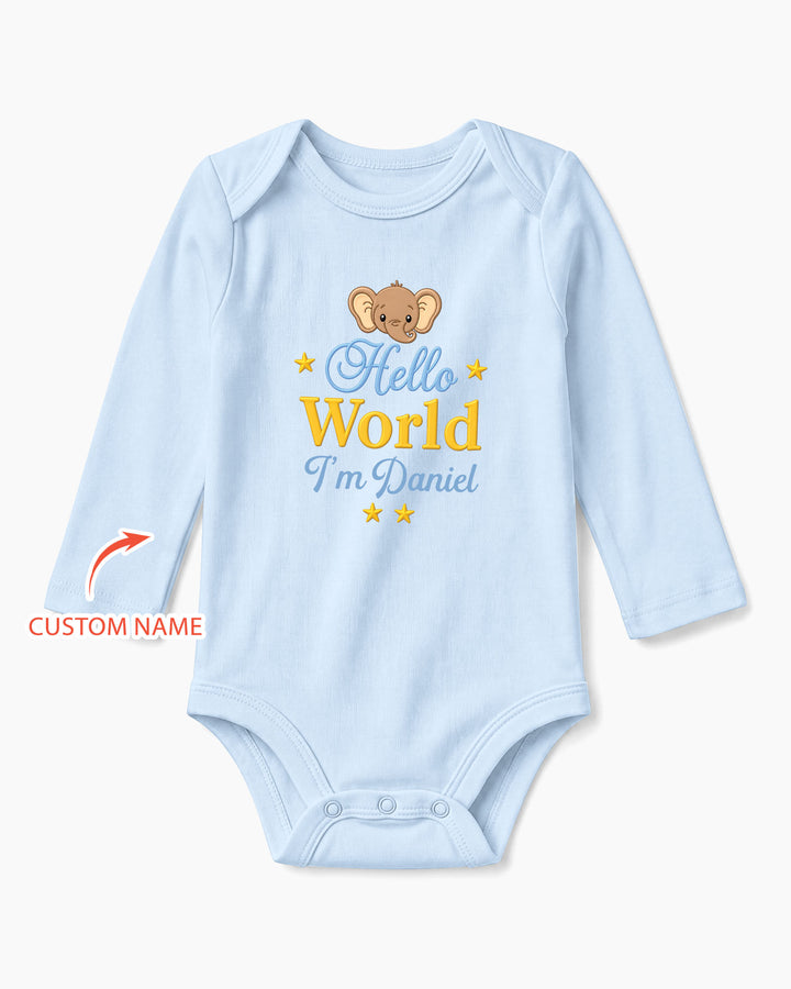 Hello World Elephant, Personalized Custom Baby Onesie, Gift For Babies