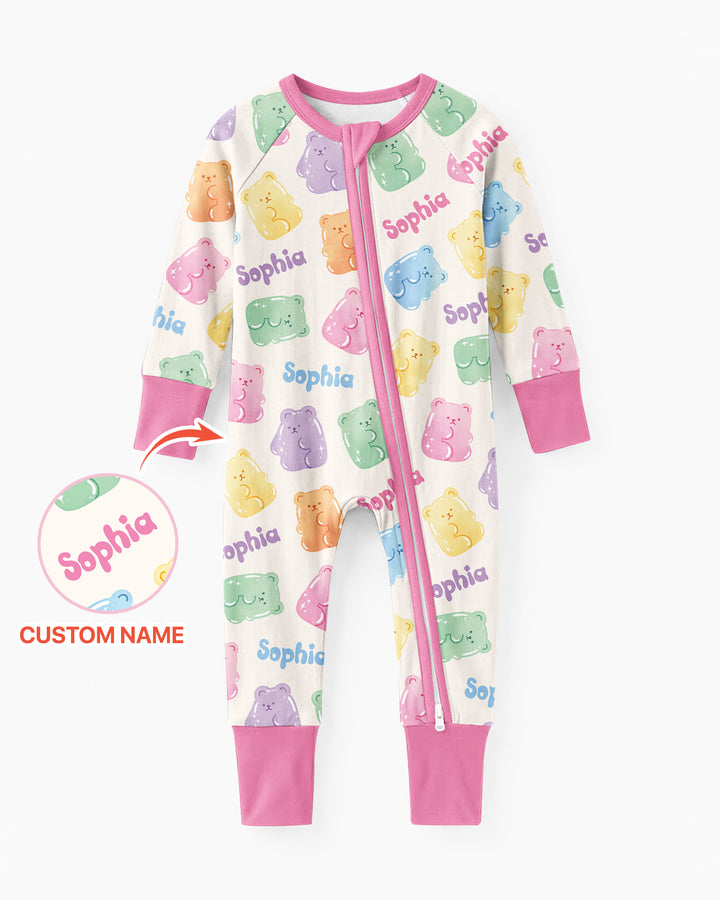 Kawaii Jelly Gummy Bears Custom Name Bamboo Convertible Zippy