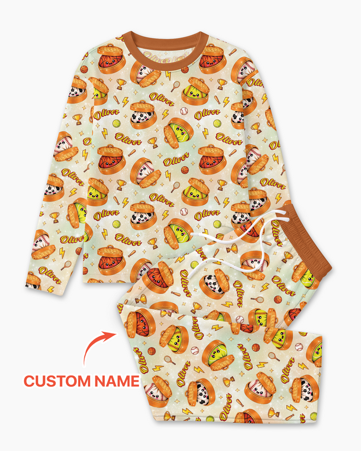 Custom Name Sports Dumpling Bamboo Men's Pajama Set