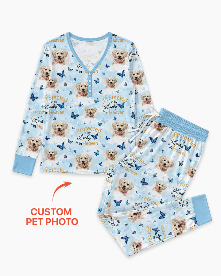 Custom Pet Photo Protected By Heaven Family Bamboo Women Pajama Set