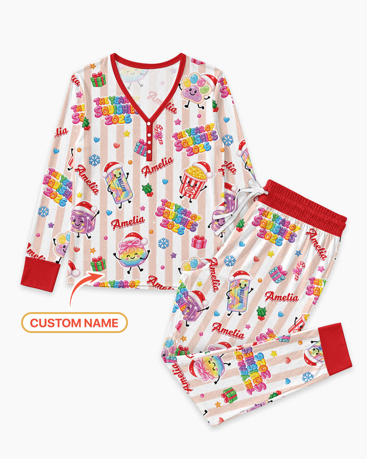 Custom Name The Year of Squishies 2026 Bamboo Women Pajama Set