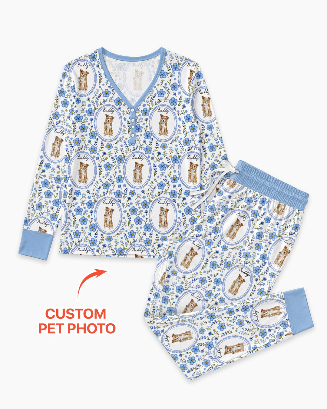Custom Pet Photo Flower Garden Bamboo Women Pajama Set