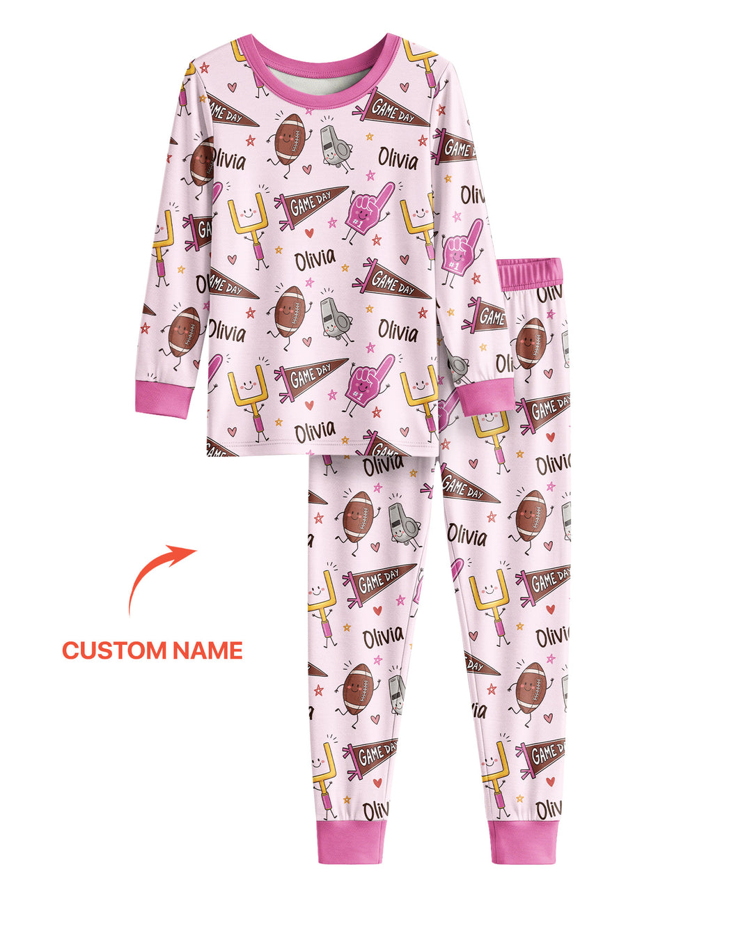Custom Name Football Game Day Bamboo Two Piece Long Sleeve Pajama Set
